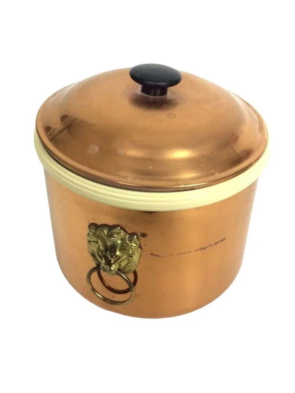 Vintage Coppercraft Copper Brass Ice Bucket With Lion Handles & Lid